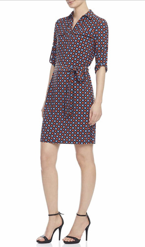 Anne Klein Printed Shift Dress Blue Quartz Vestido P/dama