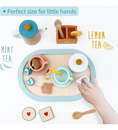 Juego De Té De Madera Pairpear Para Niñas Pequeñas, Juguetes