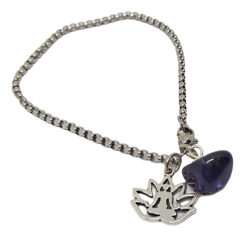 Imagen 2 de 2 de Pulsera Amatista Dije Meditación Y Loto