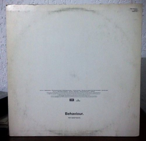 Pet Shop Boys - Behaviour Lp Vg Pop Being Boring (Usado)