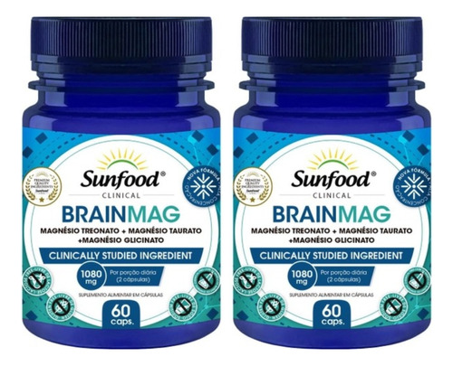 Brainmag (kit 2 Un) Magnésio Treonato + Taurato + Glicinato