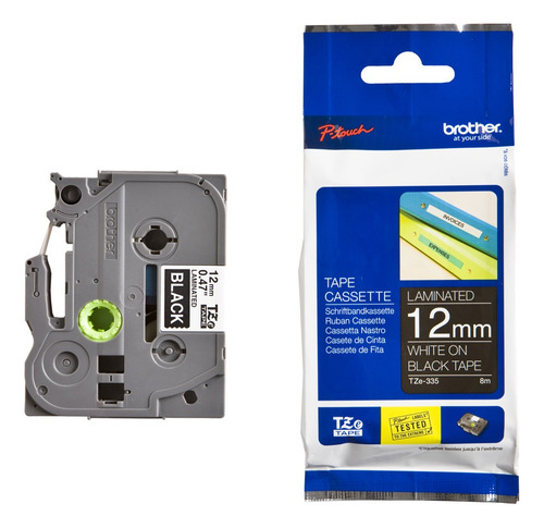 Fita Brother Tze-335 (tz-335) 12mm Branco/preto Cor Branco-Preto