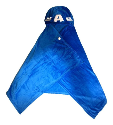 Imagem 2 de 4 de Manta Infantil Capuz Capitão América Azul Original Marvel