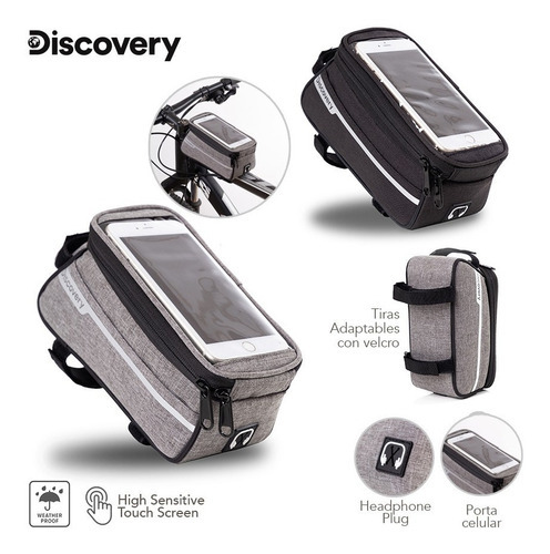Bolso Bicicleta Discovery Porta Celular Impermeable Táctil Color Negro