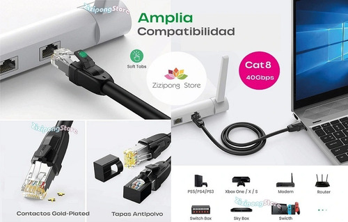Imagen 2 de 9 de Cable Ethernet Cat 8 Ugreen Original 1.5m, 2m, 3m Stock.