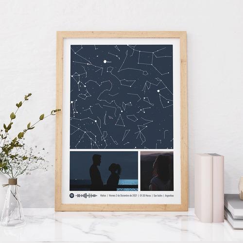 Imagen 1 de 5 de Mapa De Estrellas Estelar Con Fotos Cuadro Personalizado