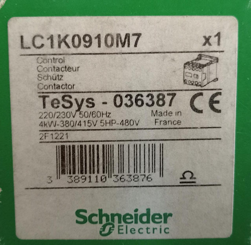 Contactor Lc1k0910m7 220/230v 50/60hz 4kw-380/415v 5hp-480v