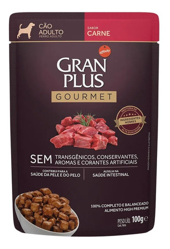 Ração Úmida Cães Adultos Gourmet Carne Sachê 100g Granplus