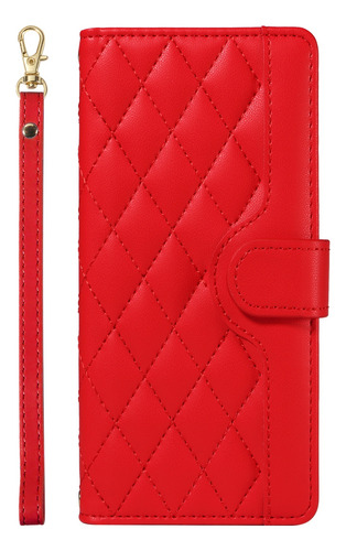 Funda Protectora Tipo Cartera De Piel Sintética De La Serie Motorola Con Ranura Para Tarjetas, Soporte Y Otras Funciones, Color Rojo