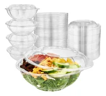 Comprar Ensaladeras De Plástico Transparente 710 Ml Con Tapa 50 Unid
