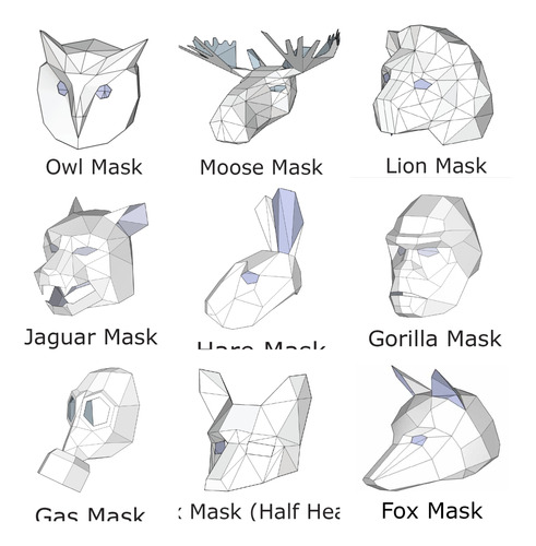 Mascara Animales #3 - 9 Moldes - Papercraft - Origami - Pdf 