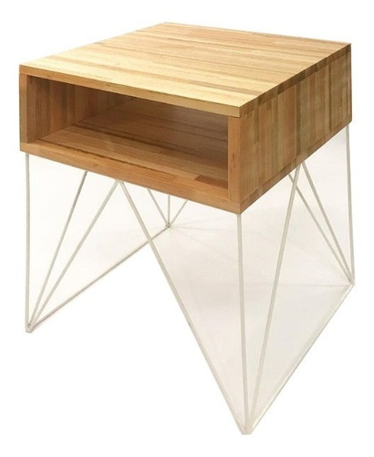 Mesa De Luz Madera Fj Base Hierro Esmaltado Punto Arte