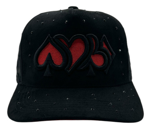 Gorra Edición Baraja Negra Con Piedras Brillantes Gamuza Negro Broche