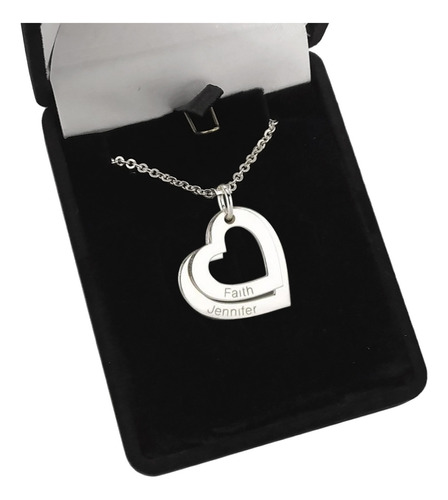 Collar 2 Corazones Personalizables Con Nombre Plata 925