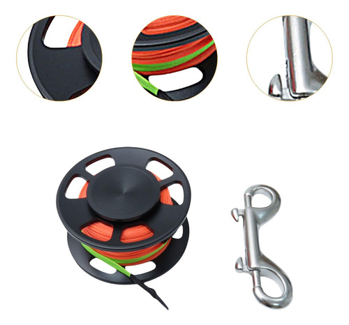 Carrete De Buceo Compacto Y Liviano Con Clip De Negro