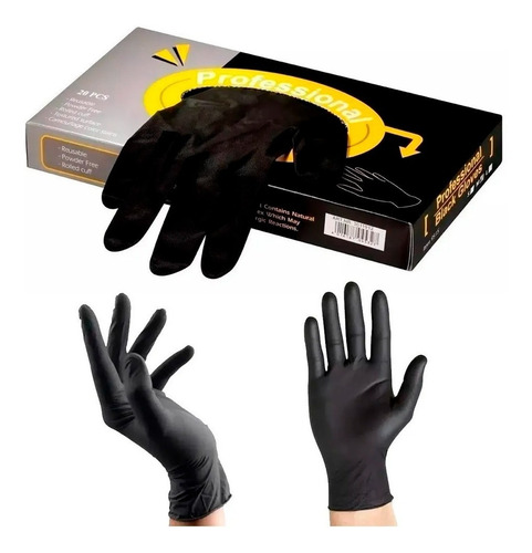 Guantes Negros Latex Premium Reutilizables Peluqueria X 20u 