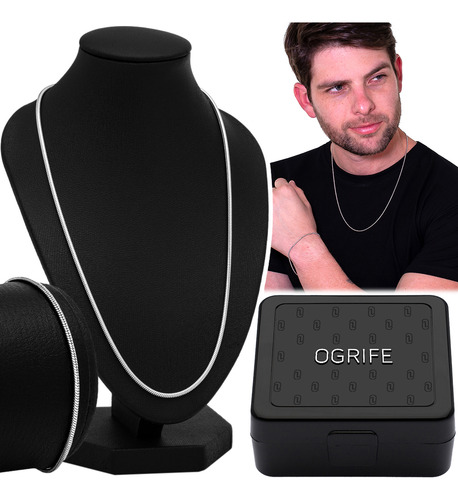 Conjunto Corrente Masculina 1.5mm Prata Cj-88 Aço Inox 316l