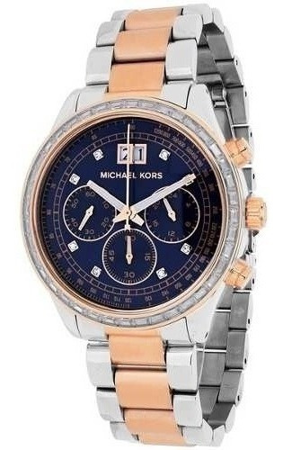 Relógio Michael Kors Mk6205 Brinkley Prata Rose Cor da correia Prata e Rose Cor do fundo Azul