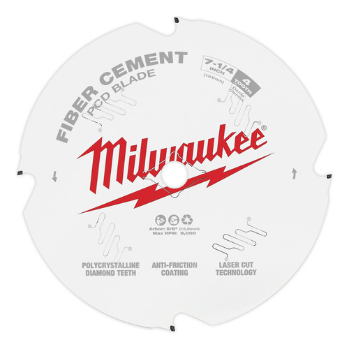 Hoja Sierra Circular Fibrocemento Milwaukee 7.1/4 - 4 Diente