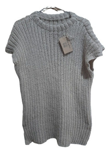Chaleco De Lana Antialérgico Beige A Mano Elástico Largo