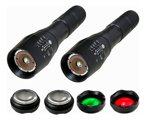 Linterna Led De Grado Militar, 5 Modos Con Zoom Y Lente Roja