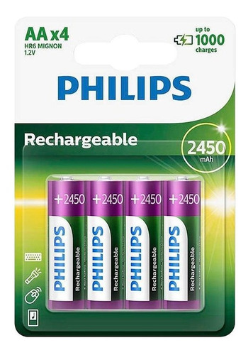 Pack X4 Pilas Recargables Philips Aa 2450mah Loi