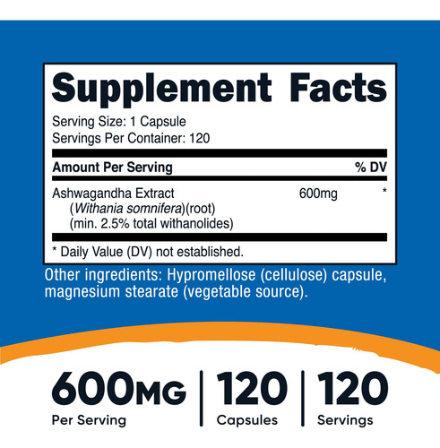Nutricost Ashwagandha - Suplemento De Hierbas De 600 Mg, 120