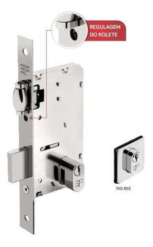 Fechadura Rolete 3f Porta Pivotante Quadrada Inox Polido 