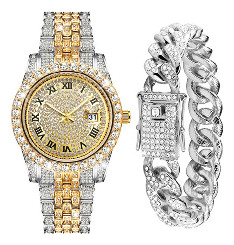 Reloj De Pulsera De Moda Con Fecha Y Diamantes Para Hombre