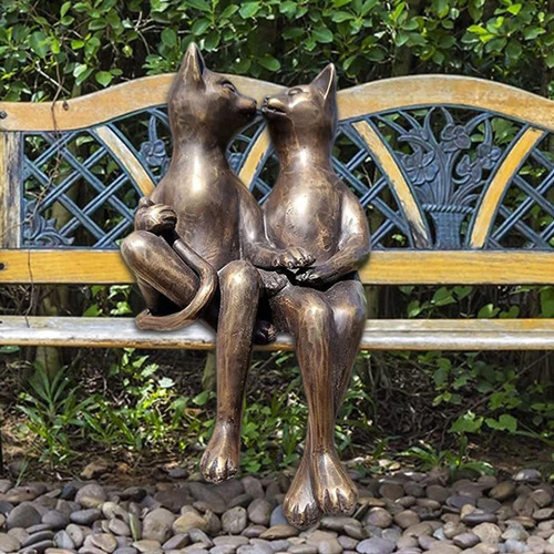 Linda Pareja Gato Estatuilla Resina Gato Ornamento Para