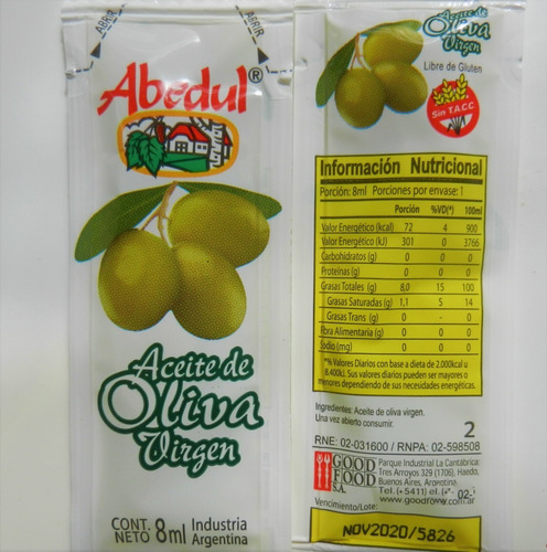 Aceite Oliva Virgen X 200 Sobres Abedul Envio A Todo El Pais