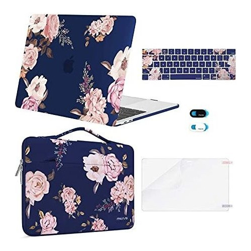 Funda Para Macbook Pro 13 Pulgadas Y Accesorios Flores Azul