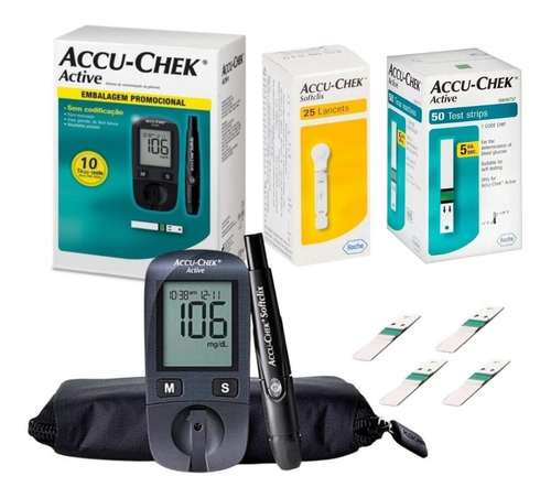 Dispositivo de glucosa en sangre Roche Active Kit, 50 cintas y 25 lancetas