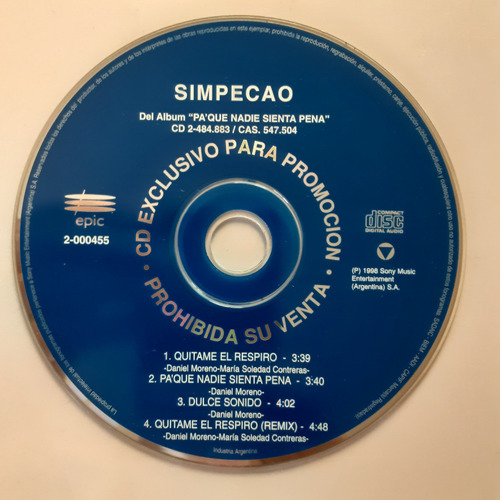 Cd Original Promo - Simpecao (quitame El Respiro...)