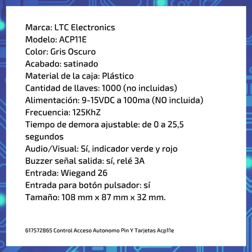 Control Acceso Autonomo Pin Y Tarjetas Acp11e