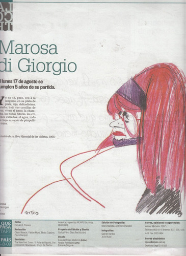 2009 Caricatura Marosa Di Giorgio X Arotxa Uruguay Que Pasa