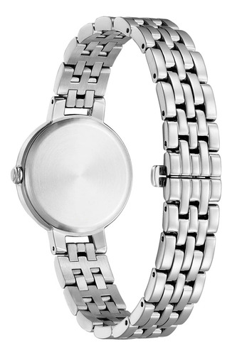 Reloj Citizen Em099081y Para Mujer Triple Manecilla Acero Malla Plateado Bisel Plateado Fondo Madre Perla Rosado
