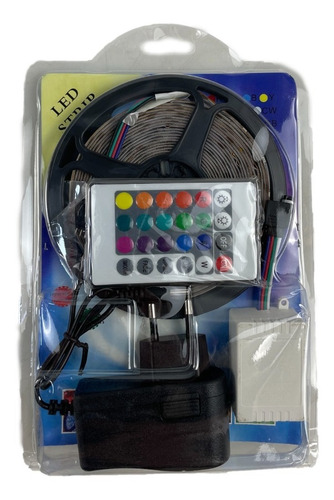 Imagen 9 de 10 de Cinta Luz Led Rgb 5m Adaptador De Corriente + Control Remoto