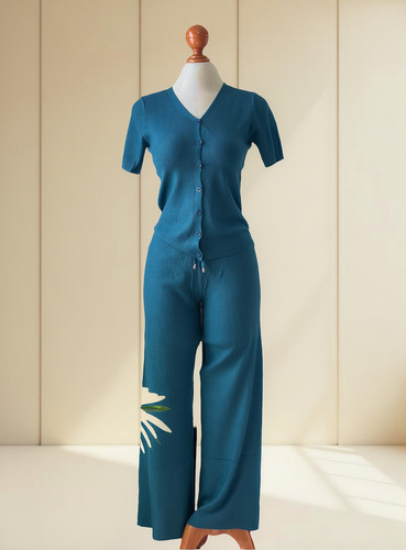Pants Conjunto Dama Moda Strech Tiro Alto Tejido