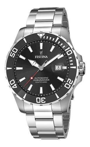 Reloj pulsera Festina F20531 con correa de acero inoxidable color gris plata - fondo negro