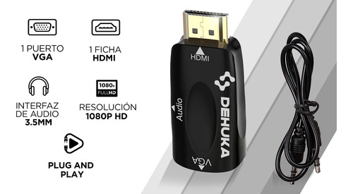 Cable Adaptador Conversor Hdmi A Vga Full Hd Con Audio Dehuka Monitor Proyector Notebook Pc