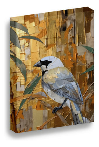 Cuadro Lienzo Canvas Pájaro Trazo Dorado Sala Comedor 50*60c