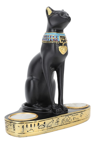Portavelas Decorativo Con Forma De Gato Egipcio De Resina