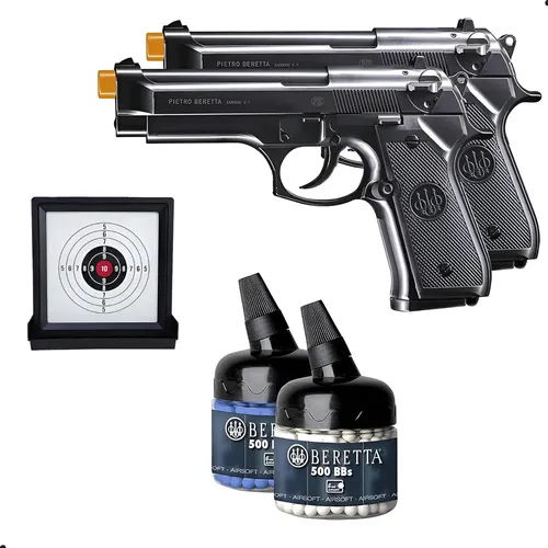 Kit Jogo 2 Pistolas Airsoft Beretta M92 Fs + 1000 Bbs + Alvo