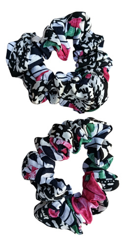 Set X 2 Scrunchies Colitas De Pelo Lgbt Upcycling Pachwork Blanco Y Negro Patchwork Jazpeada