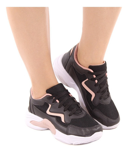 Imagem 2 de 6 de Tênis Feminino Preto Dad Blogueira Casual Plataforma Chunky