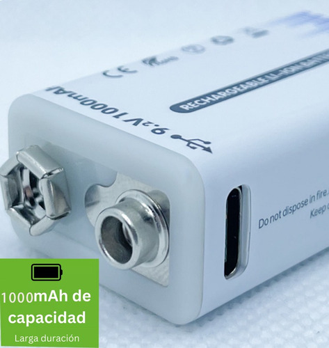 2 Pilas Recargable 9v De Ppp3 Baterias Rectangular Carga Usb
