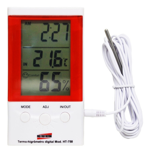 Termo Higrômetro Com Sensor Interno E Externo Cabo 3 Metros