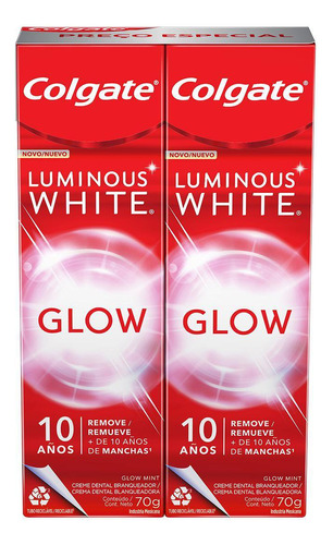 Creme Dental Colgate Glow Mint Luminous White 70g 2 unidades