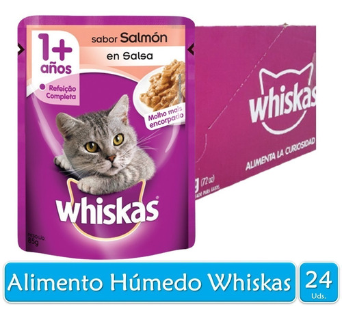 Imagen 1 de 2 de Whiskas Alimento Húmedo Gatos Adulto Salmón 85g X24 Sobres